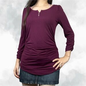 White House Black Market Plum Henley Ruched Top